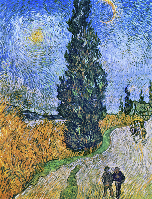 <a href='artist?a=Vincent Van Gogh'>Vincent Van Gogh</a> Road with cypress and star <a href='genre?g=Impressionism'>Impressionism</a>