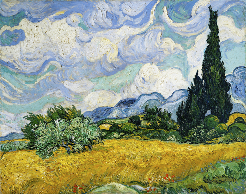 <a href='artist?a=Vincent Van Gogh'>Vincent Van Gogh</a> Wheat fields with Cypress <a href='genre?g=Impressionism'>Impressionism</a>